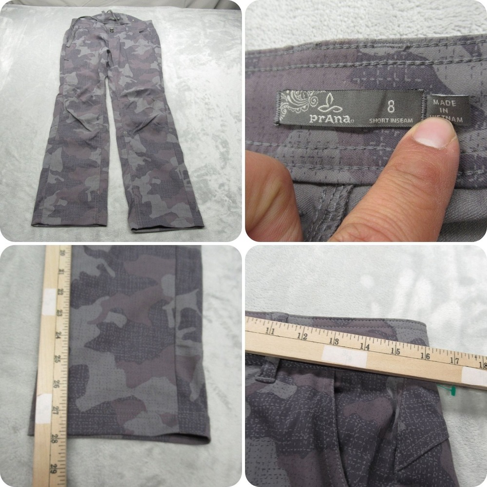 Prana Pants Womens‎ 8 Short Inseam Gray Camo Halle Straight Flex Climbing 32x28